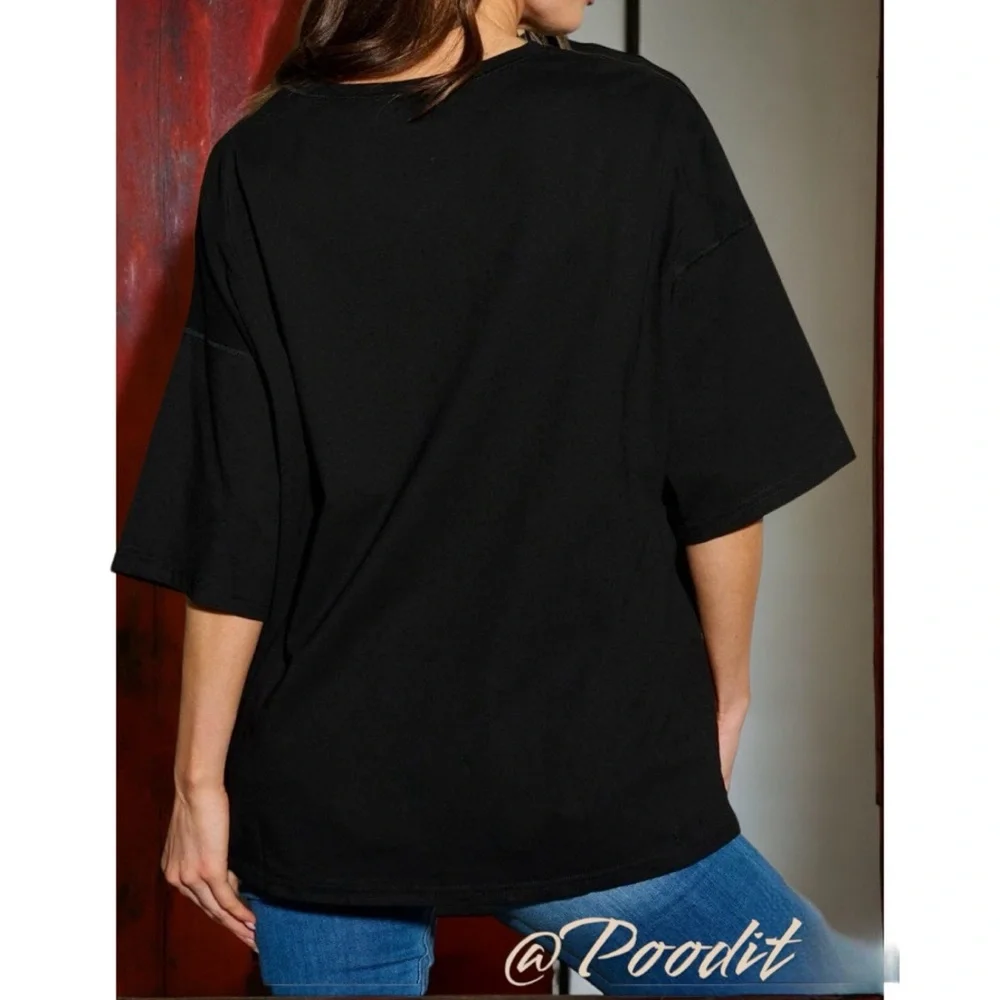 PEACH LOVE CALIFORNIA Sequin star black tunic tee S M L - Picture 4 of 10